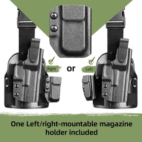 Tactical Level II G17 Drop Leg Holster with Single Mag Pouch for Glock 17/19 Gen3-5, 22/23/31/32 Gen3-4, 19X/44/45 – Kydex Thigh Holster Adjustable Right-Hand Draw - Polymerholster