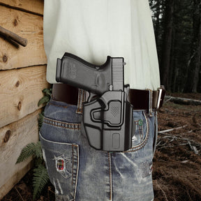 Universal OWB Holster for Compact and Subcompact Pistols, Fit Glock 19/26/43/ 43X/43X Mos, Hellcat pro,Taurus G2C, PSA Dagger Compact and More, Index Finger Release, Right Hand - Gunflowerholsters