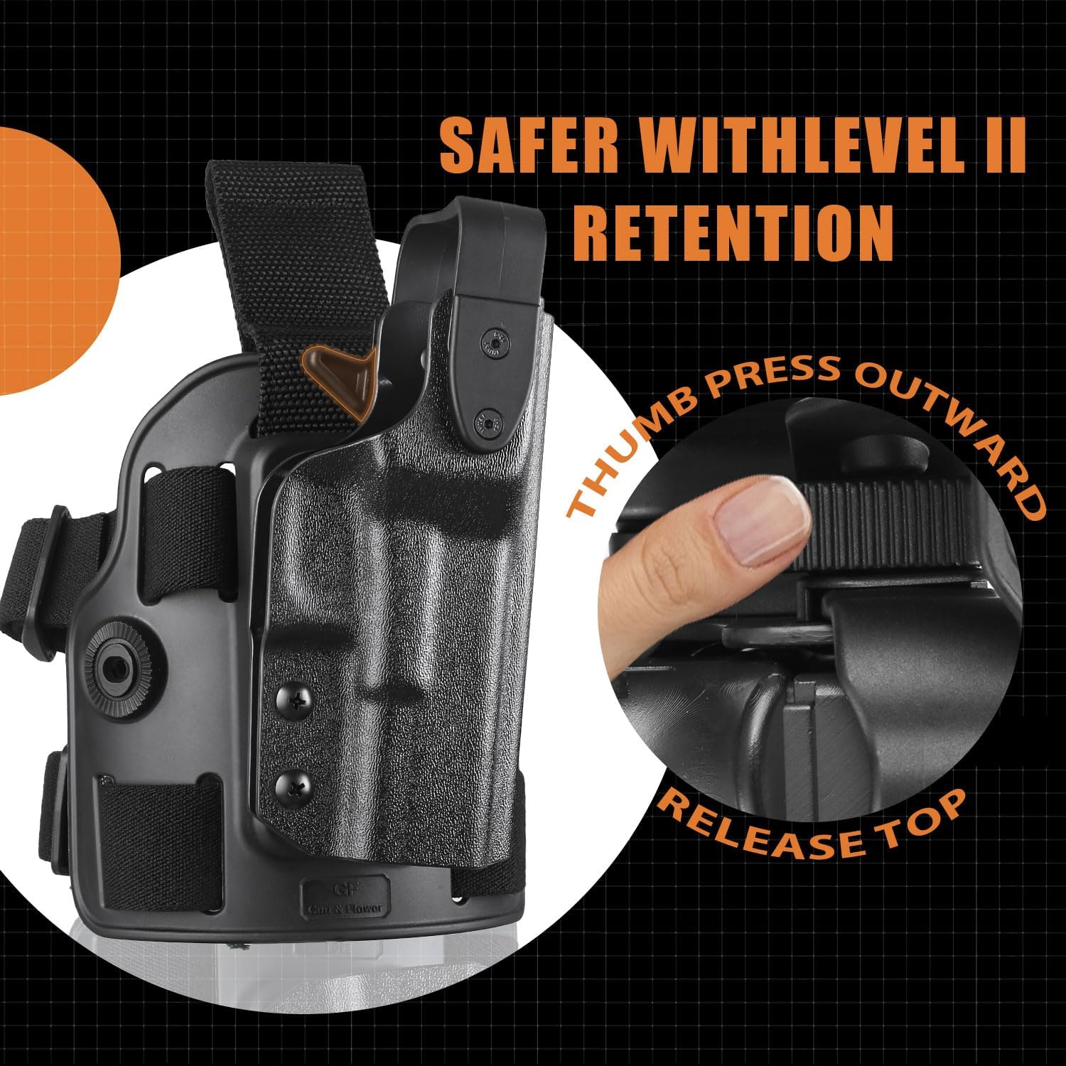 Gun & Flower Level II G17  Drop Leg Holster for  Glock17/19 Gen 3-5 G22/31 Gen3-4,Glock 19X/44/45 - Polymerholster