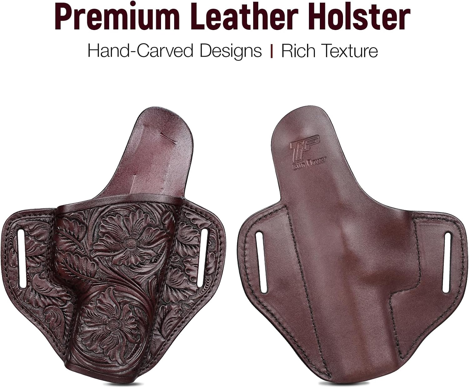 Premium Leather HK VP9 Holster - Compatible with Heckler & Koch (H&K) VP9/ VP40/ SFP9/ SFP40, OWB Western Hand-Carved Holster for Women & Men -Fits 1.5" Belts - Gunflowerholsters
