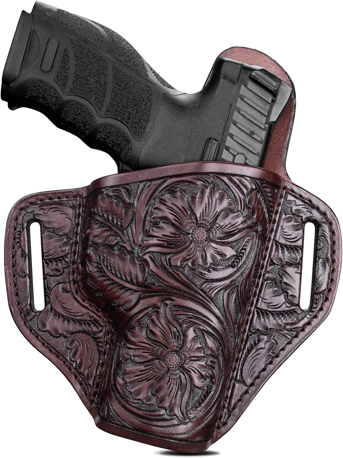Premium Leather HK VP9 Holster - Compatible with Heckler & Koch (H&K) VP9/ VP40/ SFP9/ SFP40, OWB Western Hand-Carved Holster for Women & Men -Fits 1.5" Belts - Gunflowerholsters