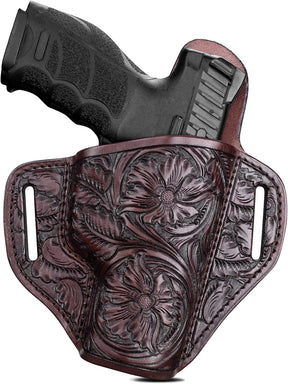 Premium Leather HK VP9 Holster - Compatible with Heckler & Koch (H&K) VP9/ VP40/ SFP9/ SFP40, OWB Western Hand-Carved Holster for Women & Men -Fits 1.5" Belts - Gunflowerholsters