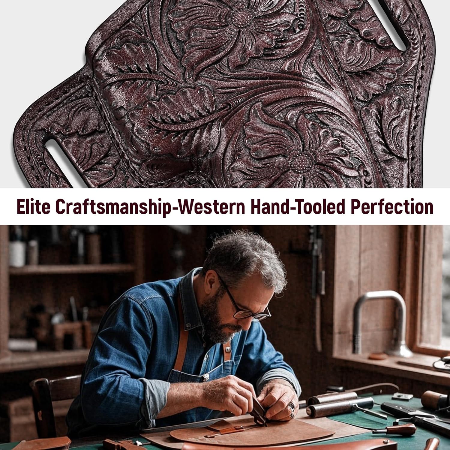 Premium Leather HK VP9 Holster - Compatible with Heckler & Koch (H&K) VP9/ VP40/ SFP9/ SFP40, OWB Western Hand-Carved Holster for Women & Men -Fits 1.5" Belts - Gunflowerholsters