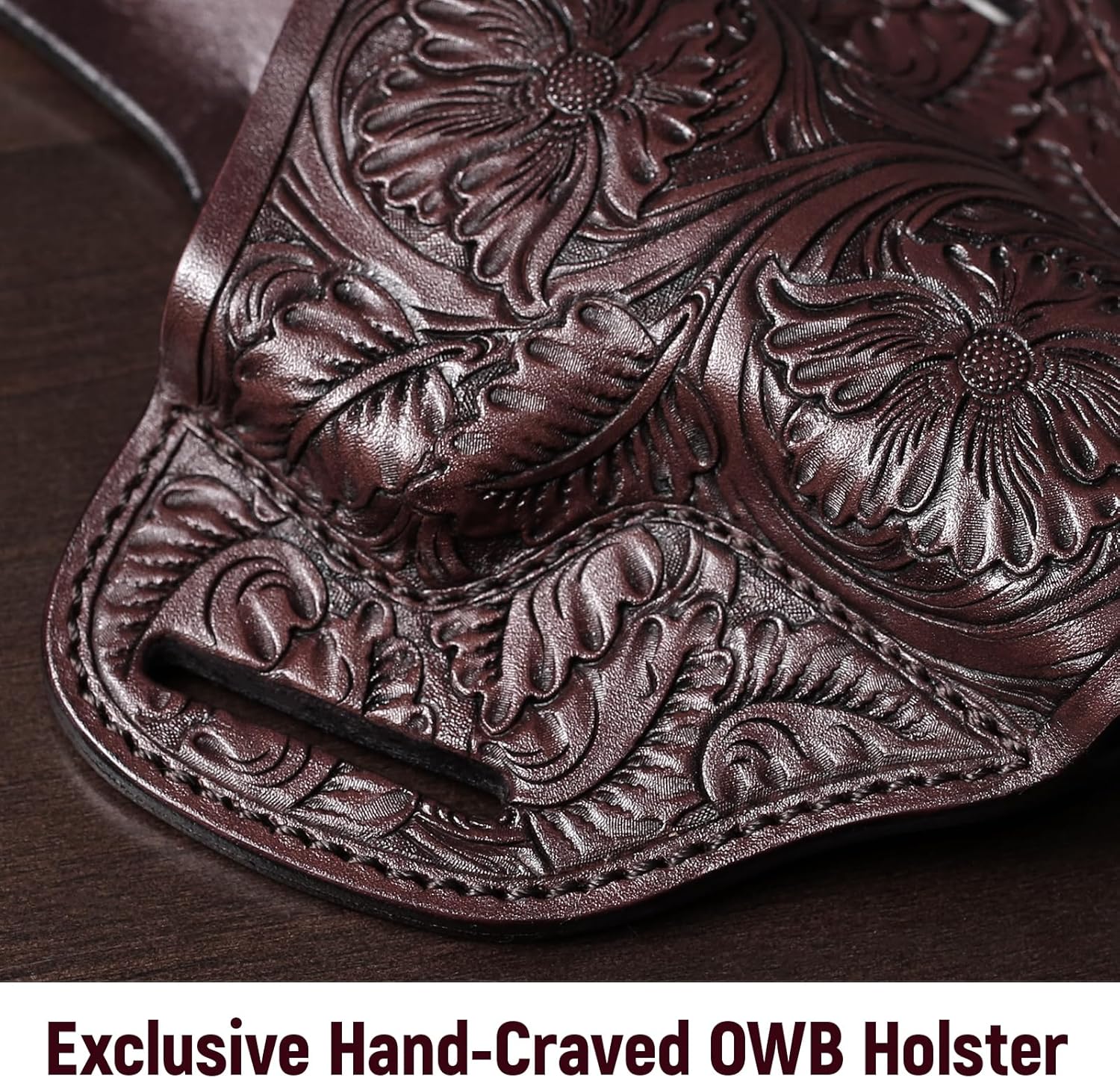 Premium Leather HK USP Holster - Compatible with Heckler & Koch (H&K) USP 9 mm /.40 Full Size, OWB Western Hand-Carved Holster for Women & Men - Fits 1.5" Belts, Right Hand - Gunflowerholsters