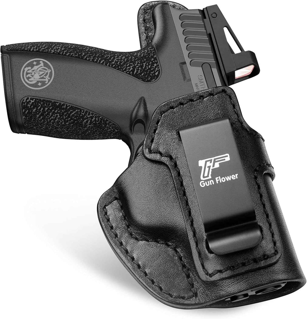 S&W Bodyguard 2.0 IWB Leather Holster - Optic Cut Concealed Carry, Premium Full Grain Leather, Fits 1.5"-1.75" Belt, Black Right Hand - GUN & FLOWER