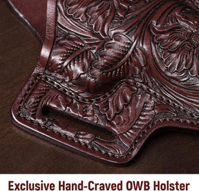 Premium Leather Holster for Women & Men, OWB Western Hand-Carved Holster - Compatible with Glock 17/19 Gen3-5 & 17/19 Gen4-5 MOS, 22/31(Gen3-4), 19X/ 44/45 - Fits 1.5" Belts, Right Hand - Polymerholster