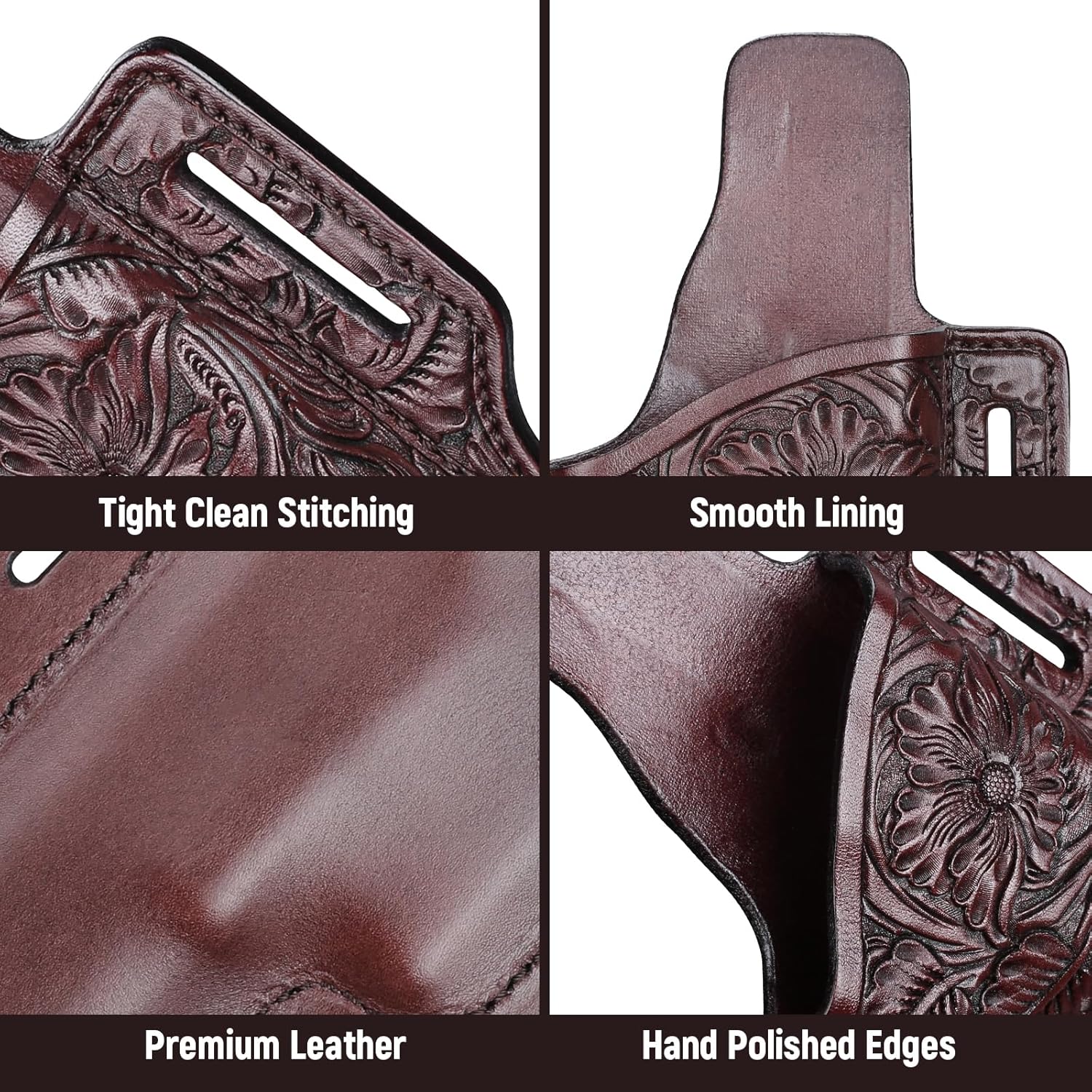 Premium Leather Holster for Women & Men, OWB Western Hand-Carved Holster - Compatible with Glock 17/19 Gen3-5 & 17/19 Gen4-5 MOS, 22/31(Gen3-4), 19X/ 44/45 - Fits 1.5" Belts, Right Hand - Polymerholster