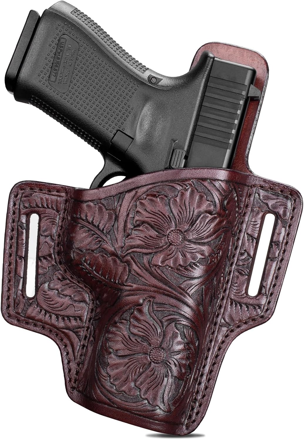 Premium Leather Holster for Women & Men, OWB Western Hand-Carved Holster - Compatible with Glock 17/19 Gen3-5 & 17/19 Gen4-5 MOS, 22/31(Gen3-4), 19X/ 44/45 - Fits 1.5" Belts, Right Hand - Polymerholster