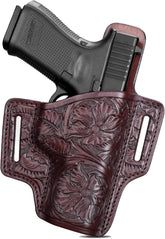 Premium Leather Holster for Women & Men, OWB Western Hand-Carved Holster - Compatible with Glock 17/19 Gen3-5 & 17/19 Gen4-5 MOS, 22/31(Gen3-4), 19X/ 44/45 - Fits 1.5" Belts, Right Hand - Polymerholster