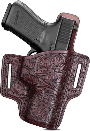 Premium Leather Holster for Women & Men, OWB Western Hand-Carved Holster - Compatible with Glock 17/19 Gen3-5 & 17/19 Gen4-5 MOS, 22/31(Gen3-4), 19X/ 44/45 - Fits 1.5" Belts, Right Hand - Polymerholster