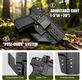 Glock 17/19 IWB Holster with Claw - Optic Cut, Adjustable Ride Height & Retention, Fits G19X/34/44/45 (Gen 1-5), G32 (Gen 3-4) & MOS Models, Right Hand - Polymerholster