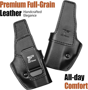 Glock 43/43X/43X MOS IWB Leather Holster - Optic Cut Concealed Carry, Appendix Inside Waistband, Fits 1.5"-1.75" Belt, Brown/Black Right Hand - GUN & FLOWER - Gunflowerholsters