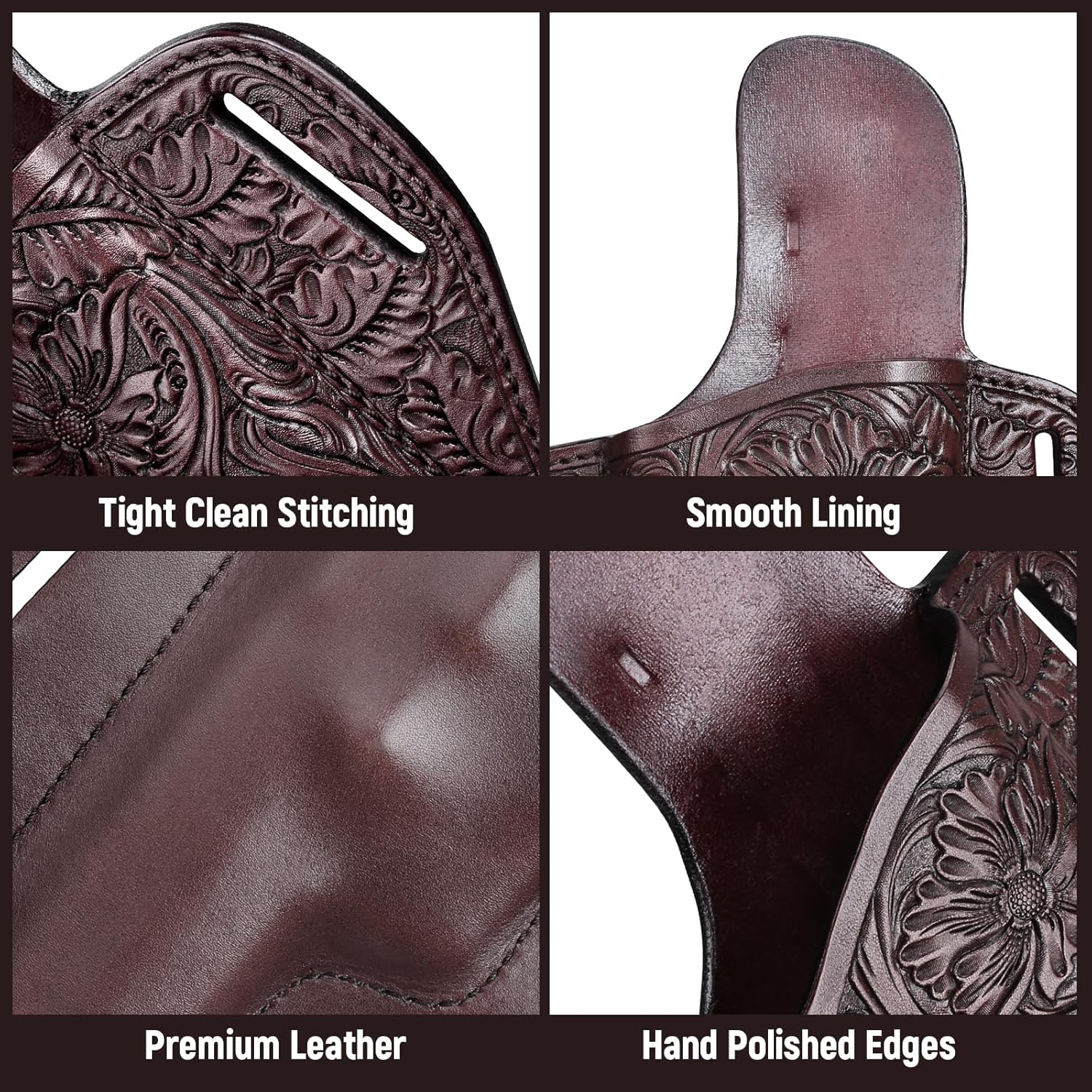 Premium Leather HK USP Holster - Compatible with Heckler & Koch (H&K) USP 9 mm /.40 Full Size, OWB Western Hand-Carved Holster for Women & Men - Fits 1.5" Belts, Right Hand - Gunflowerholsters