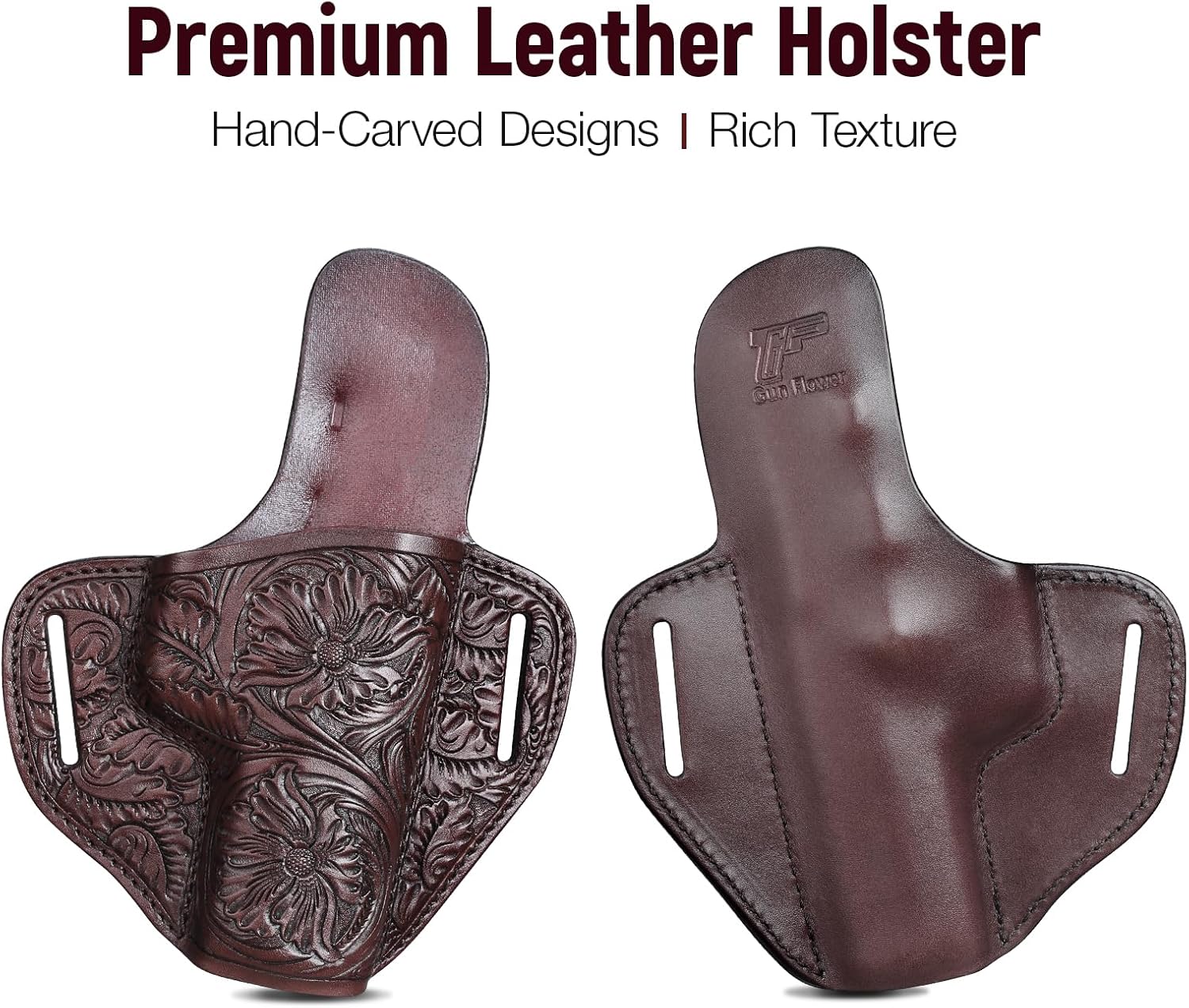 Premium Leather HK USP Holster - Compatible with Heckler & Koch (H&K) USP 9 mm /.40 Full Size, OWB Western Hand-Carved Holster for Women & Men - Fits 1.5" Belts, Right Hand - Gunflowerholsters