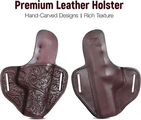 Premium Leather HK USP Holster - Compatible with Heckler & Koch (H&K) USP 9 mm /.40 Full Size, OWB Western Hand-Carved Holster for Women & Men - Fits 1.5" Belts, Right Hand - Gunflowerholsters