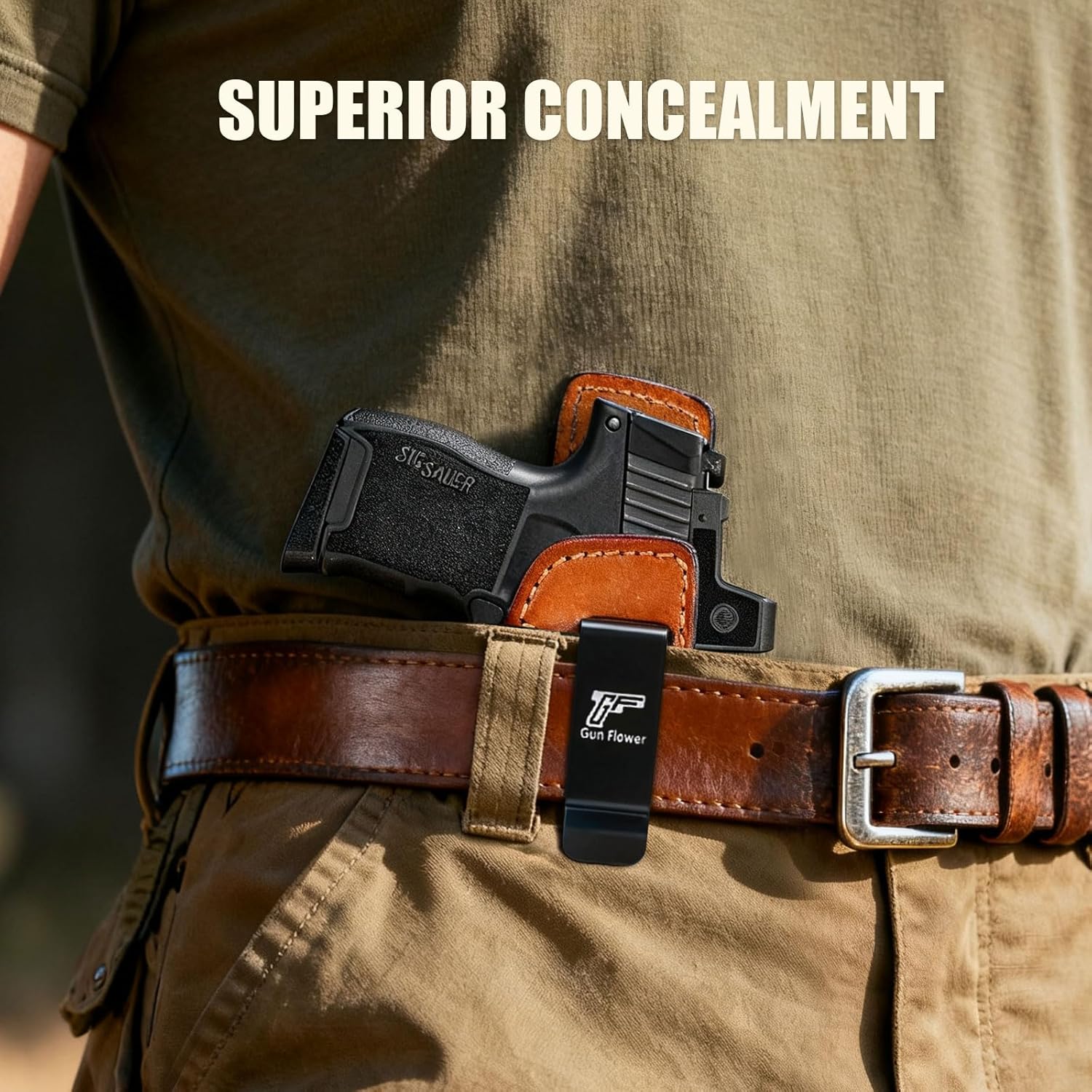 GUN & FLOWER  SIG Sauer P365 IWB Leather Holster - Premium Brown Leather, Optic Cut & Appendix Concealed Carry, Fits 1.5"-1.75" Belts, Right Hand for P365/P365X/P365 SAS/P365-380 - Gunflowerholsters