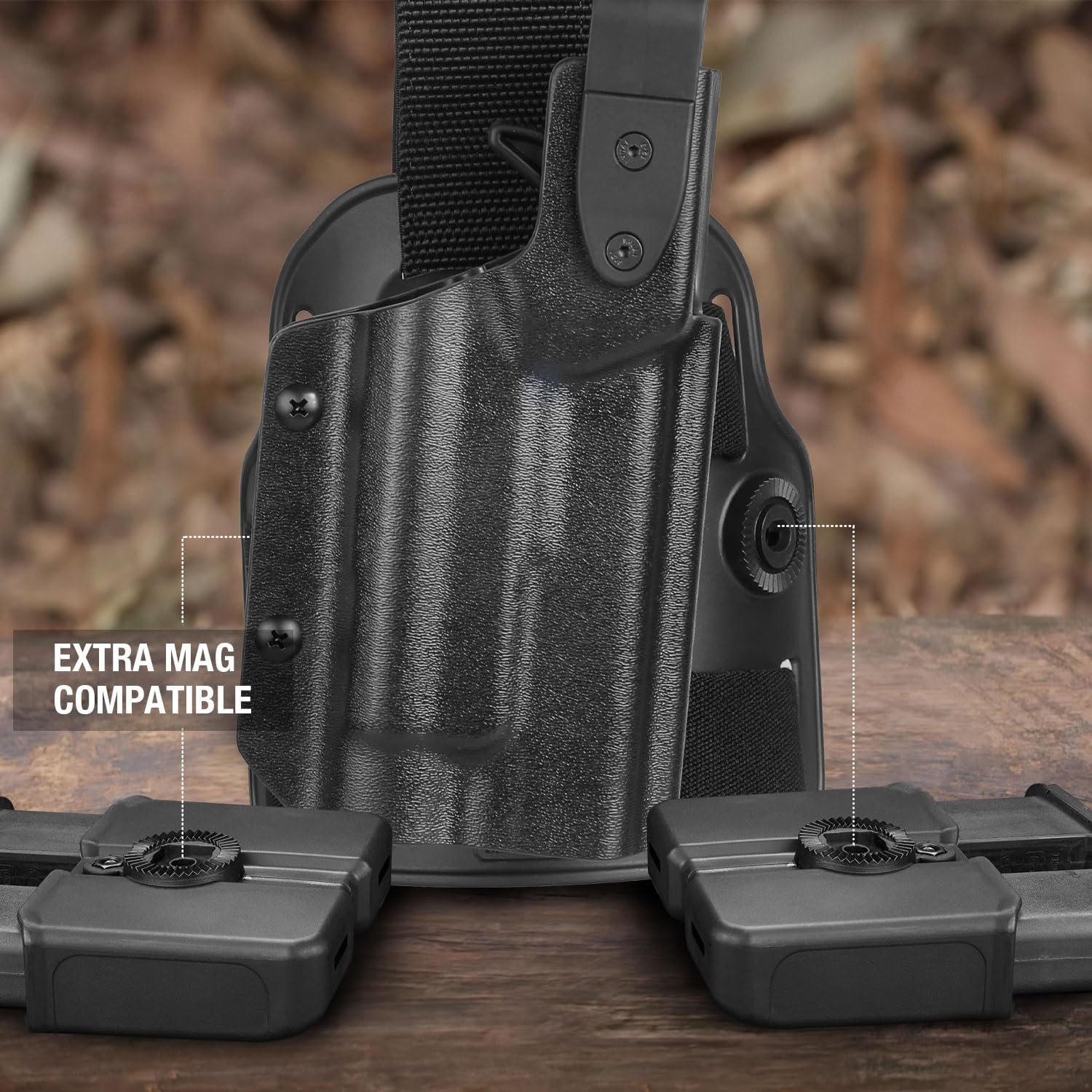 GUN & FLOWER Drop Leg Platform for Glock 17/19 (Gen3-5), Glock 22/23/31/32 (Gen3-4), Glock 19X/44/45 w/TLR-1 - Level 2 Holster + Mag Holes - Adjustable (No Mag Pouches) - Polymerholster