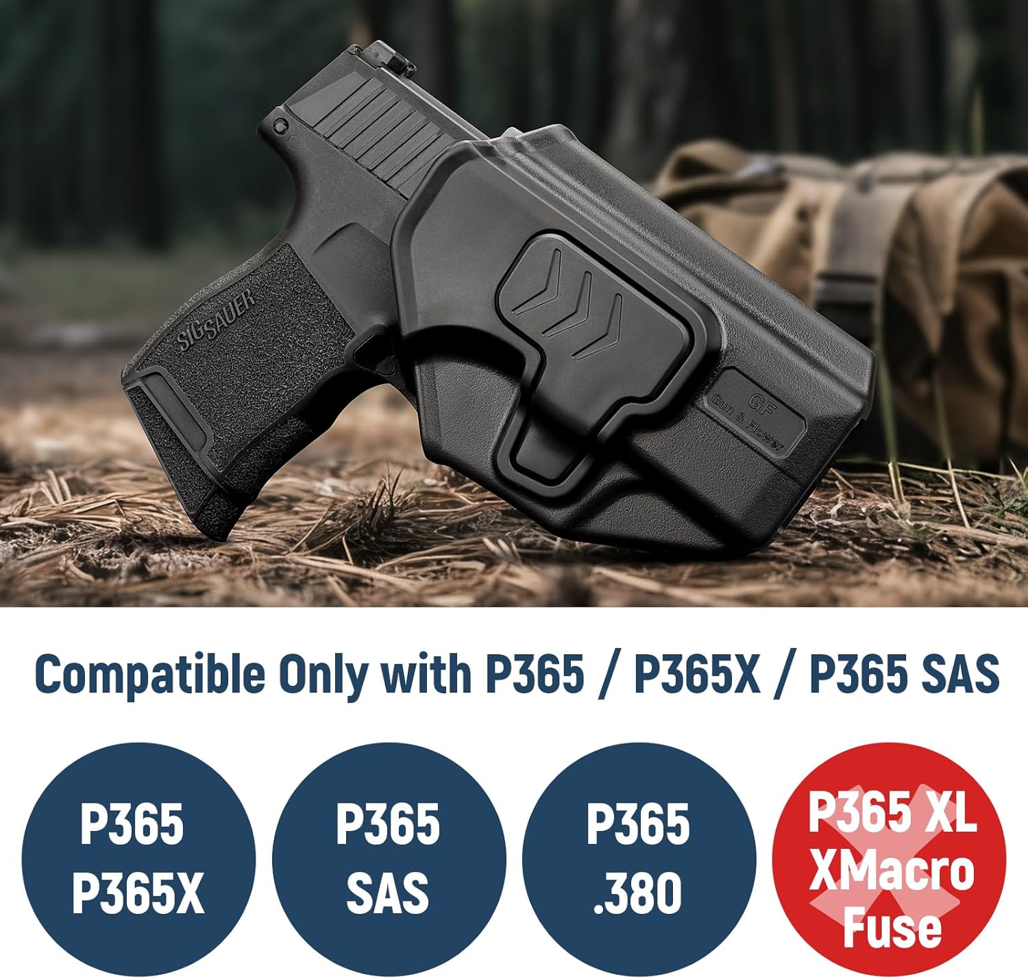 Gun & Flower Belt Clip Holster, OWB Holster for Sig Sauer P365 / P365X / P365 SAS / P365 .380, Index Finger Release, Adjustable Cant, Outside Waistband Carry, Not for XL or XMacro - Gunflowerholsters