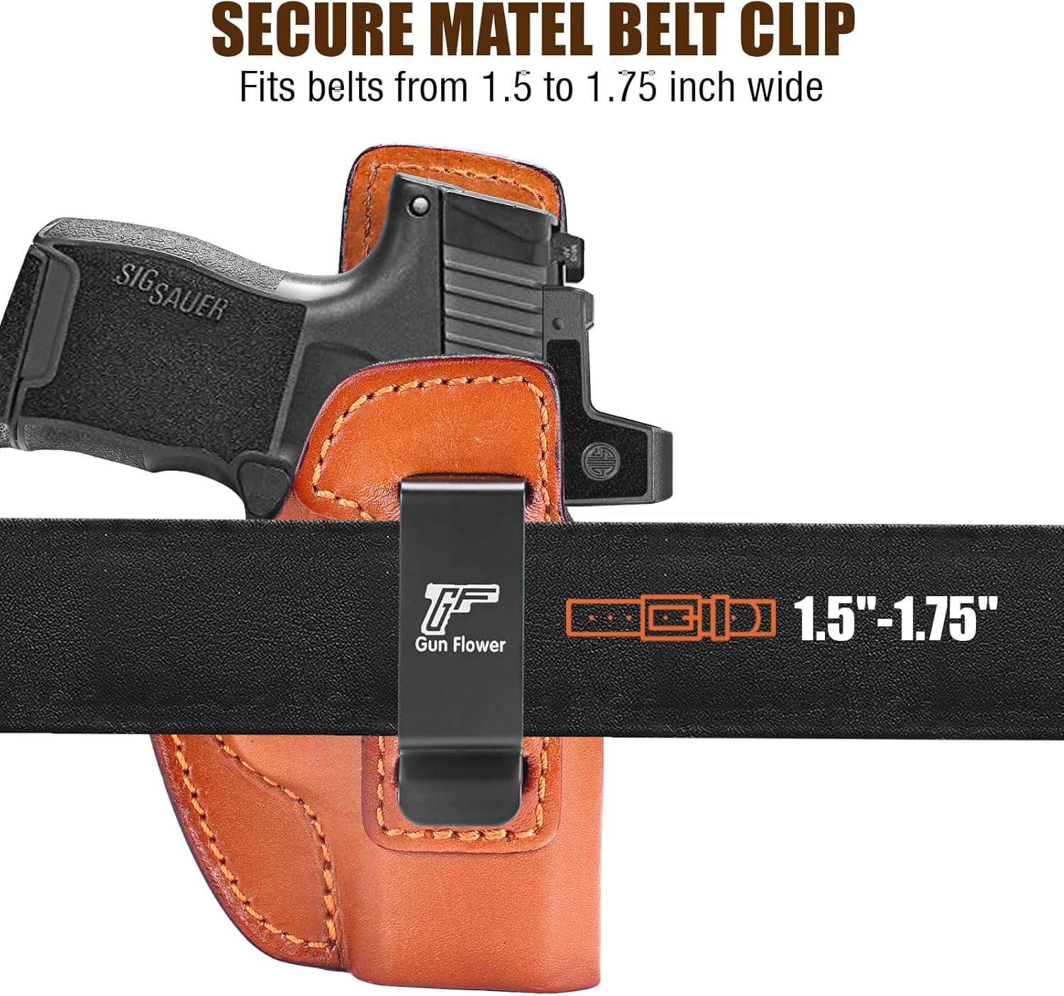 GUN & FLOWER  SIG Sauer P365 IWB Leather Holster - Premium Brown Leather, Optic Cut & Appendix Concealed Carry, Fits 1.5"-1.75" Belts, Right Hand for P365/P365X/P365 SAS/P365-380 - Gunflowerholsters
