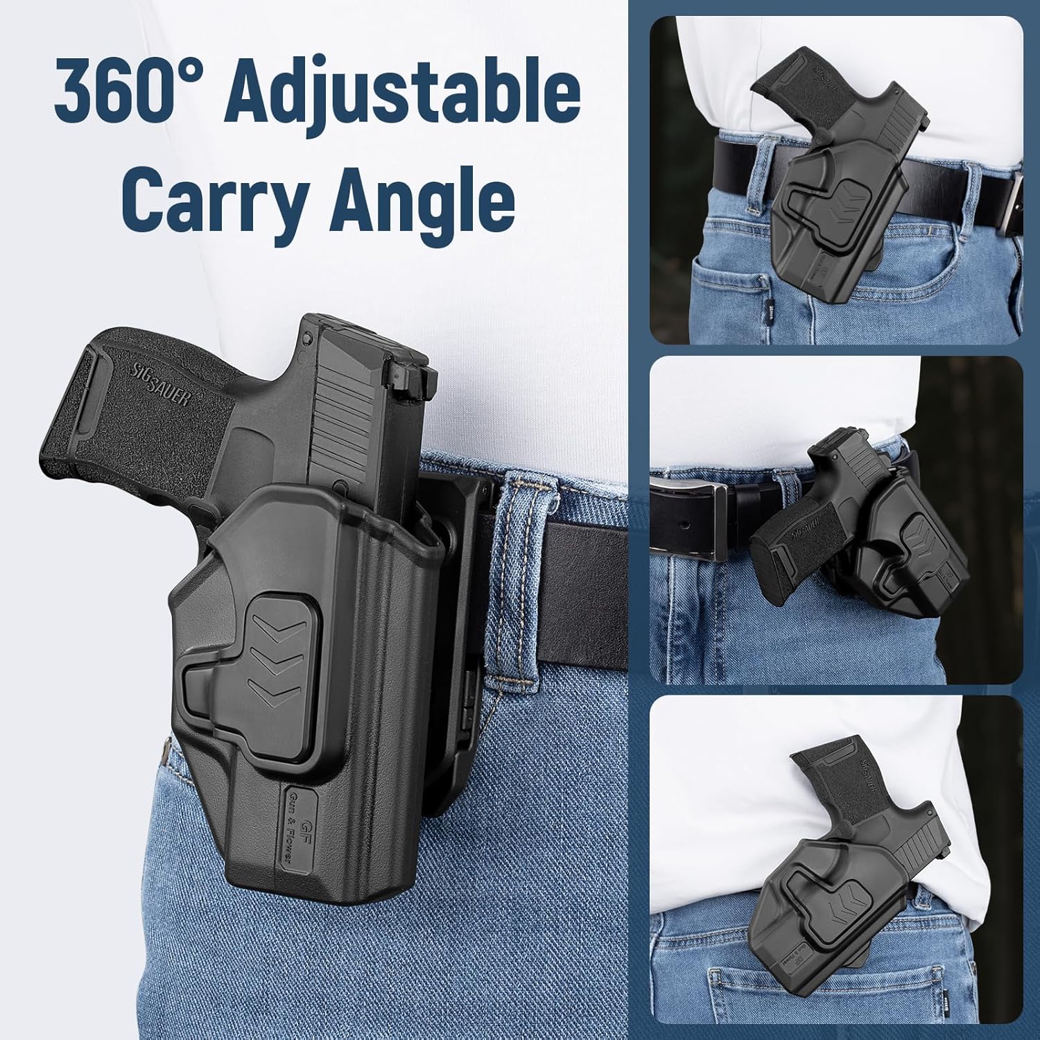 Gun & Flower Belt Clip Holster, OWB Holster for Sig Sauer P365 / P365X / P365 SAS / P365 .380, Index Finger Release, Adjustable Cant, Outside Waistband Carry, Not for XL or XMacro - Gunflowerholsters