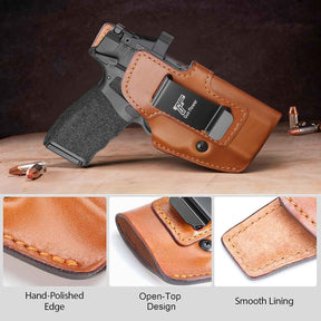 Springfield Hellcat Pro Holster IWB Leather Optic Cut - Fits Hellcat Pro/Comp & Hellcat RDP, Concealed Carry Appendix Inside Waistband, 1.5"-1.75" Belt, Black Right Hand - GUN & FLOWER