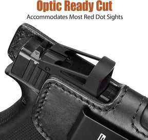 Glock 43/43X/43X MOS IWB Leather Holster - Optic Cut Concealed Carry, Appendix Inside Waistband, Fits 1.5"-1.75" Belt, Brown/Black Right Hand - GUN & FLOWER - Gunflowerholsters