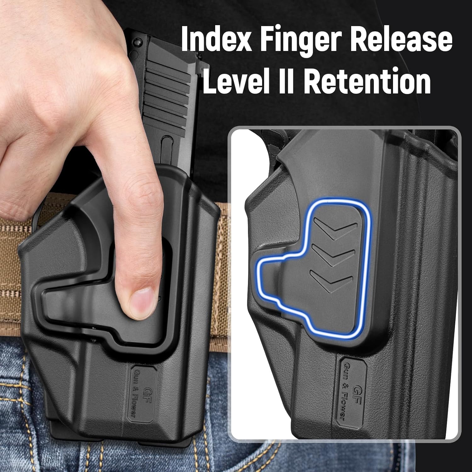 Gun & Flower P365 Holster with Molle Adapter, OWB Holster for Sig Sauer P365X / P 365 SAS / P365 .380, Index Release, Adjustable Cant, Right Hand - Gunflowerholsters