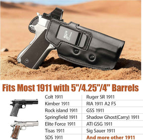 GUN & FLOWER 1911 Holster IWB Leather Optic Cut - Fits 5" / 4.25" / 4" Barrel 1911 firearms with or without Rail (Colt, Kimber, Springfield, S&W, Ruger, Tisas, Rock Island, Remington & More) - Right Hand Concealed Carry