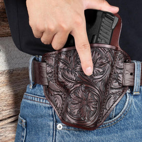 Premium Leather HK VP9 Holster - Compatible with Heckler & Koch (H&K) VP9/ VP40/ SFP9/ SFP40, OWB Western Hand-Carved Holster for Women & Men -Fits 1.5" Belts - Gunflowerholsters