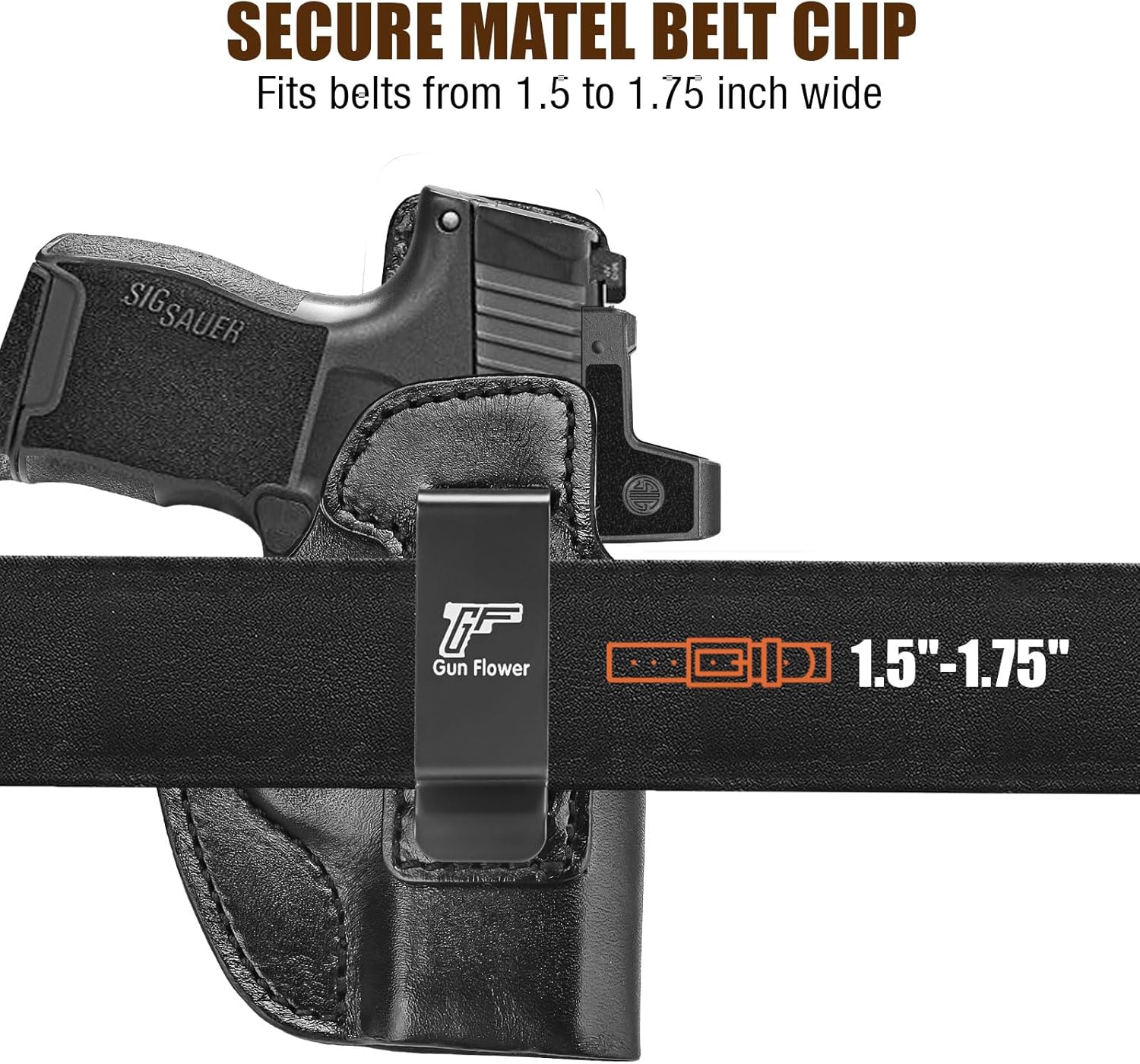 SIG Sauer P365 IWB Leather Holster - Premium Black Leather, Optic Cut & Appendix Concealed Carry, Fits 1.5"-1.75" Belts, Right Hand for P365/P365X/P365 SAS/P365-380 - Gunflowerholsters