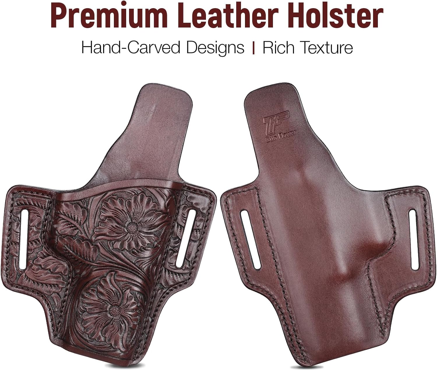 Premium Leather Holster for Women & Men, OWB Western Hand-Carved Holster - Compatible with Glock 17/19 Gen3-5 & 17/19 Gen4-5 MOS, 22/31(Gen3-4), 19X/ 44/45 - Fits 1.5" Belts, Right Hand - Polymerholster