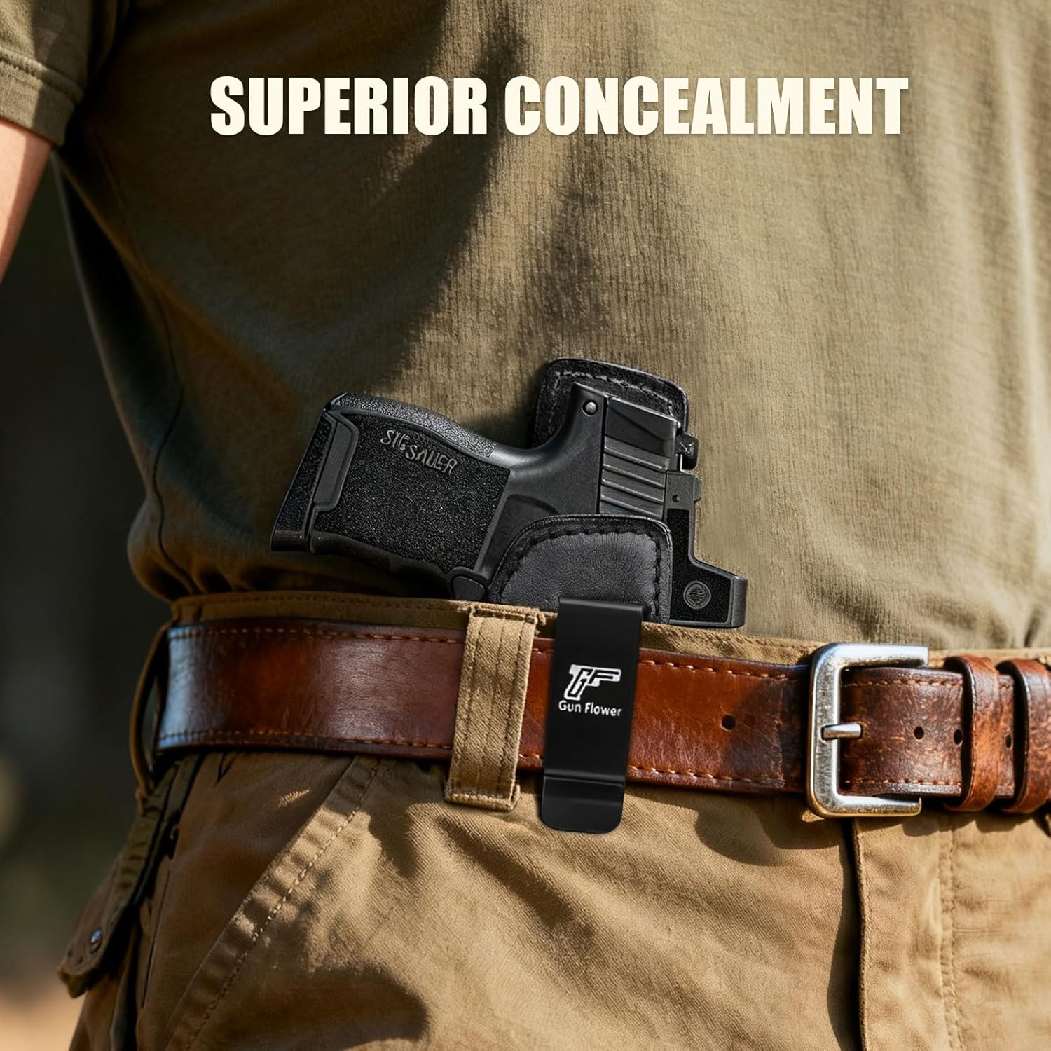 SIG Sauer P365 IWB Leather Holster - Premium Black Leather, Optic Cut & Appendix Concealed Carry, Fits 1.5"-1.75" Belts, Right Hand for P365/P365X/P365 SAS/P365-380 - Gunflowerholsters