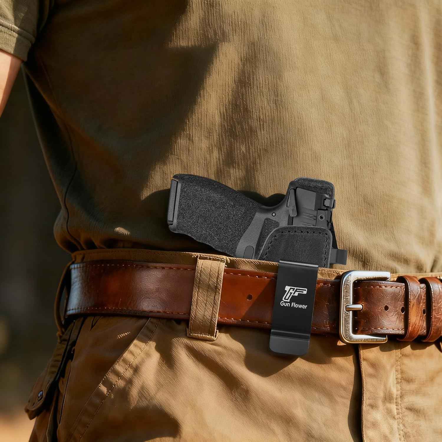 Springfield Hellcat Pro Holster IWB Leather Optic Cut - Fits Hellcat Pro/Comp & Hellcat RDP, Concealed Carry Appendix Inside Waistband, 1.5"-1.75" Belt, Black Right Hand - GUN & FLOWER