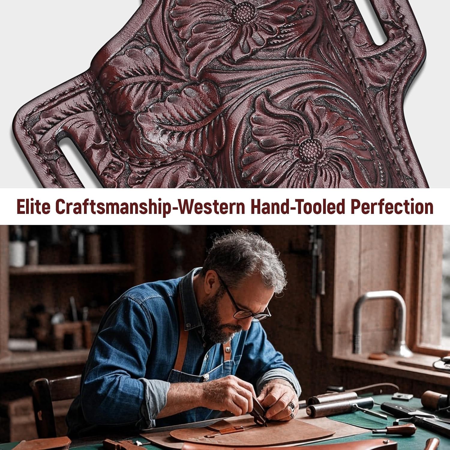 Premium Leather Holster for Women & Men, OWB Western Hand-Carved Holster - Compatible with Glock 17/19 Gen3-5 & 17/19 Gen4-5 MOS, 22/31(Gen3-4), 19X/ 44/45 - Fits 1.5" Belts, Right Hand - Polymerholster