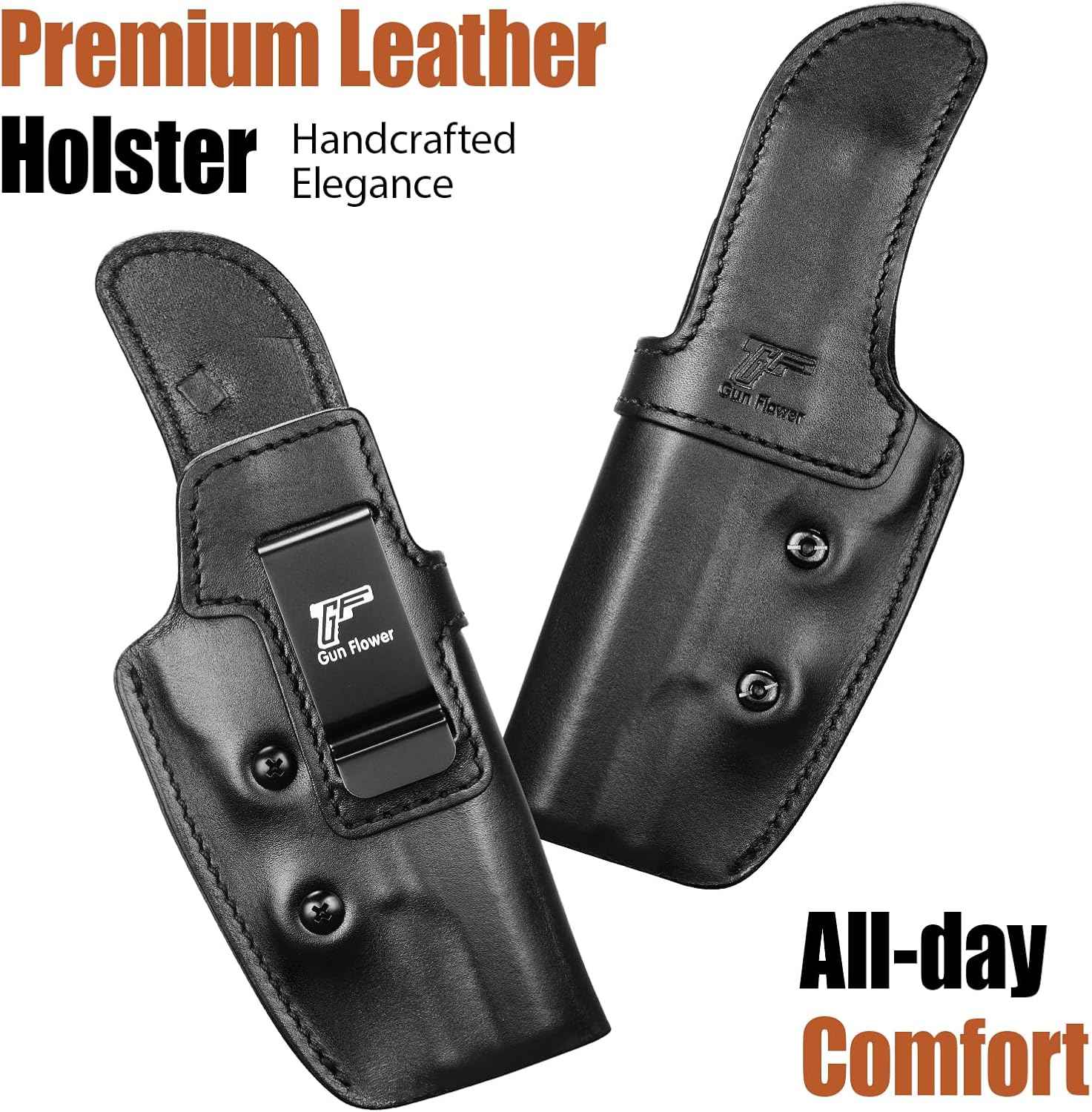 GUN & FLOWER 1911 Holster IWB Leather Optic Cut - Fits 5" / 4.25" / 4" Barrel 1911 firearms with or without Rail (Colt, Kimber, Springfield, S&W, Ruger, Tisas, Rock Island, Remington & More) - Right Hand Concealed Carry