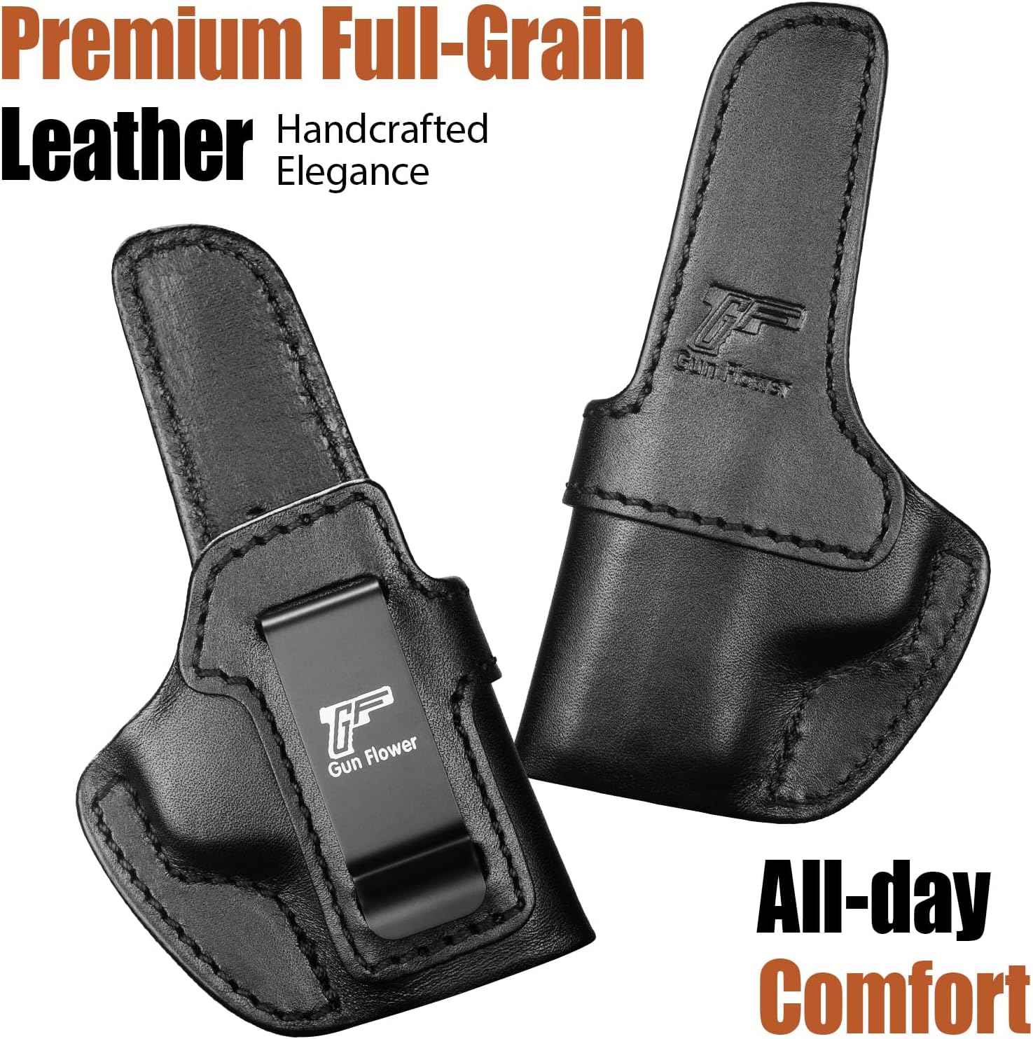 S&W Bodyguard 2.0 IWB Leather Holster - Optic Cut Concealed Carry, Premium Full Grain Leather, Fits 1.5"-1.75" Belt, Black Right Hand - GUN & FLOWER - Gunflowerholsters