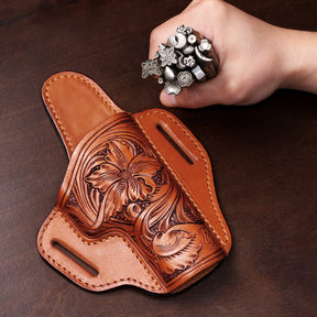 GUN & FLOWER Hand-Carved Full-Grain Leather Luxury OWB Holster for Glock 17/19 Gen 3-5, 22/23/31/32 Gen 3-4, Glock 19x/44/45 – Exclusive Dual-Sided Smooth Protection, Floral Design, Fits 1.5" Belts - Gunflowerholsters