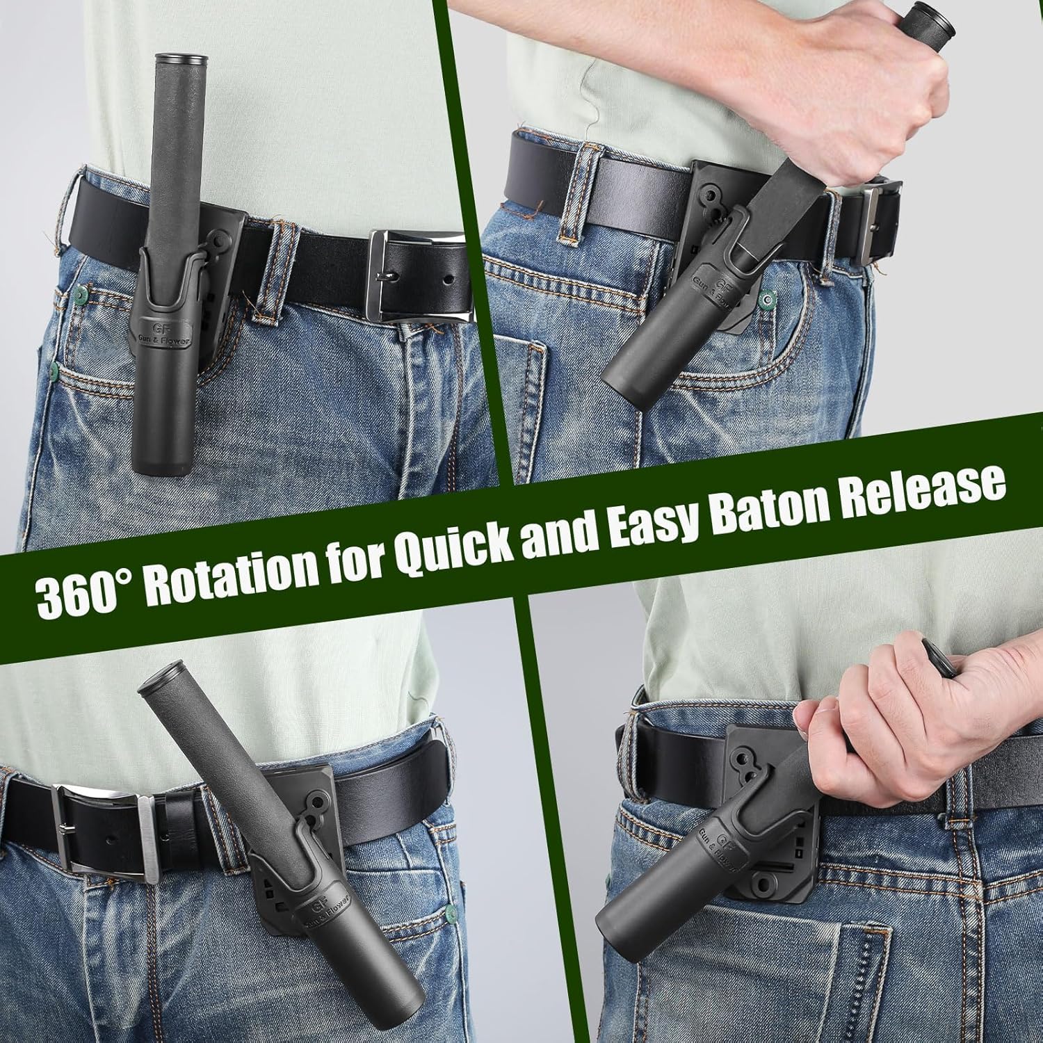 Baton Holder for 1.0 to 1.12 inch Diameter Batons, Expandable Baton Holsters for Duty Belt, 360 Degrees Rotation Tactical Swivelling Baton Pouch, Fits 1.5" 1.75" 2.0" Wide Belt - Polymerholster