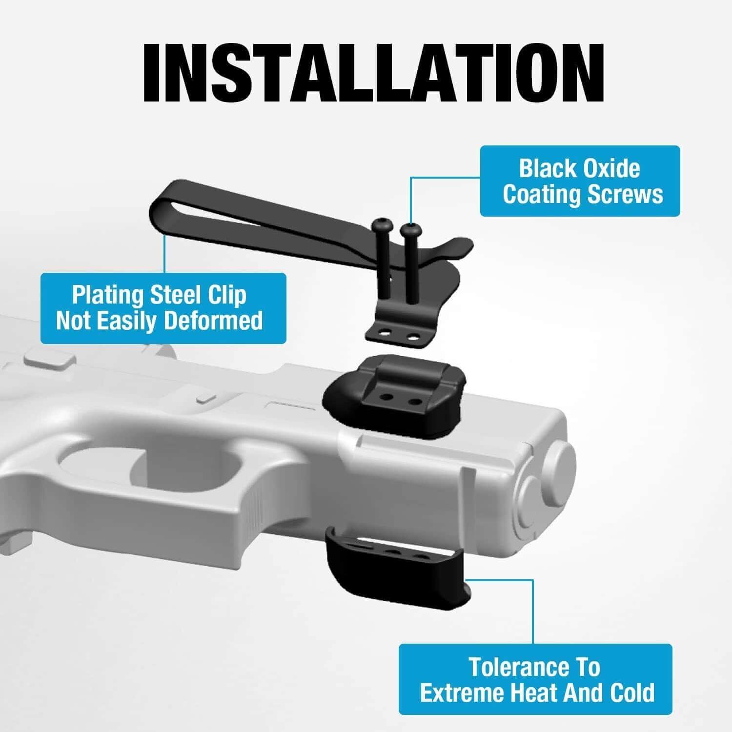 "Universal Rail Gun Clip, Low Profile Concealed Carry Gun Clip Fit: Gun w/Rail 1.31 Inch and Plus Hand gun accessories, namely, belt clips for securing a gun without the use of a holster " - Polymerholster