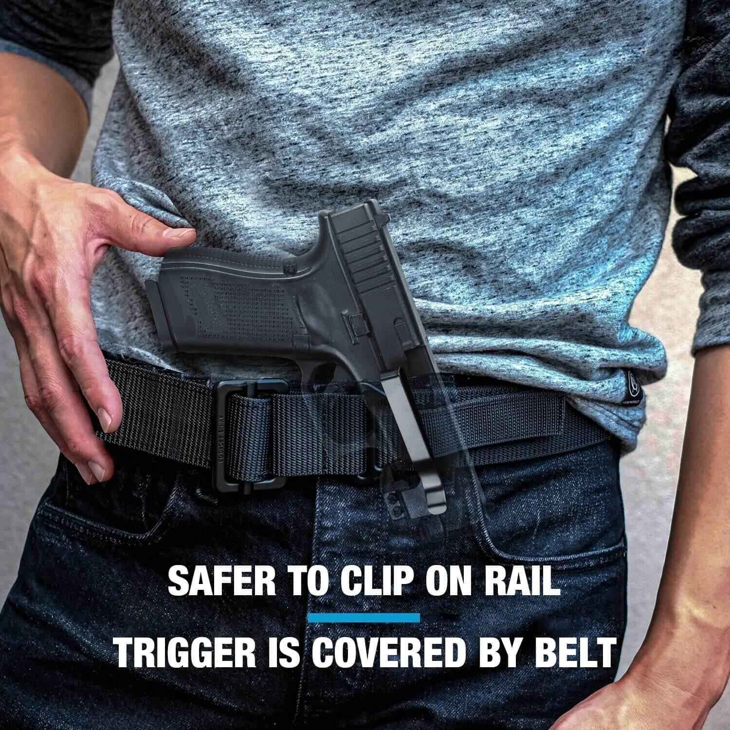 "Universal Rail Gun Clip, Low Profile Concealed Carry Gun Clip Fit: Gun w/Rail 1.31 Inch and Plus Hand gun accessories, namely, belt clips for securing a gun without the use of a holster "