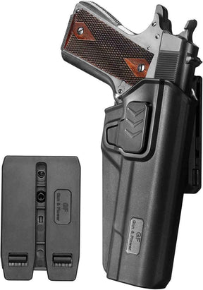 1911 Polymer OWB Paddle Holster, Index Finger Release, fit Colt/Elite Force/Kimber/ Springfield/RIA/S&W/Ruger/Taurus 1911, Right Hand| Gun & Flower