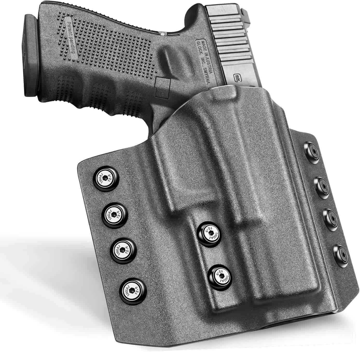 OWB Kydex Holster for Glock G19 Gen3-5  G19X  G19 Gen4 MOS  G19 Gen5 MOS  G23 Gen3-4  G26 Gen3-5  G26 Gen5 MOS  G32 Gen3-4  G44  G45  G45 MOS Adjustable Retention - Right Hand | Gun & Flower - Gunflowerholsters
