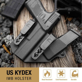 Sidecar Kydex Gun Holster Magazine Pouch for Glock 17 Gen3-5 G17 Gen4 MOS G17 Gen5 MOS G19 Gen3-5 G19 Gen4 MOS G19 Gen5 MOS G21 gen5 Glock 26 Gen3-5 G34 G19X G34 Gen5 G44 G45 MOS 9mm | Gun & Flower