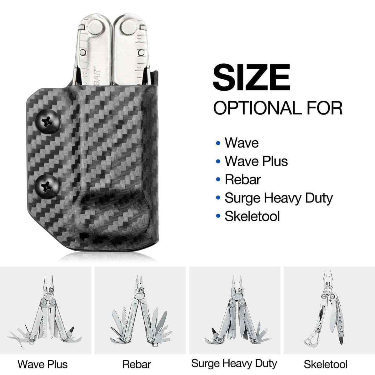 Carbon Fiber Kydex Multitool Sheath for LEATHERMAN WAVE & WAVE + PLUS/REBAR/SURGE HEAVY/SKELETOOL Multi Tool Pouch