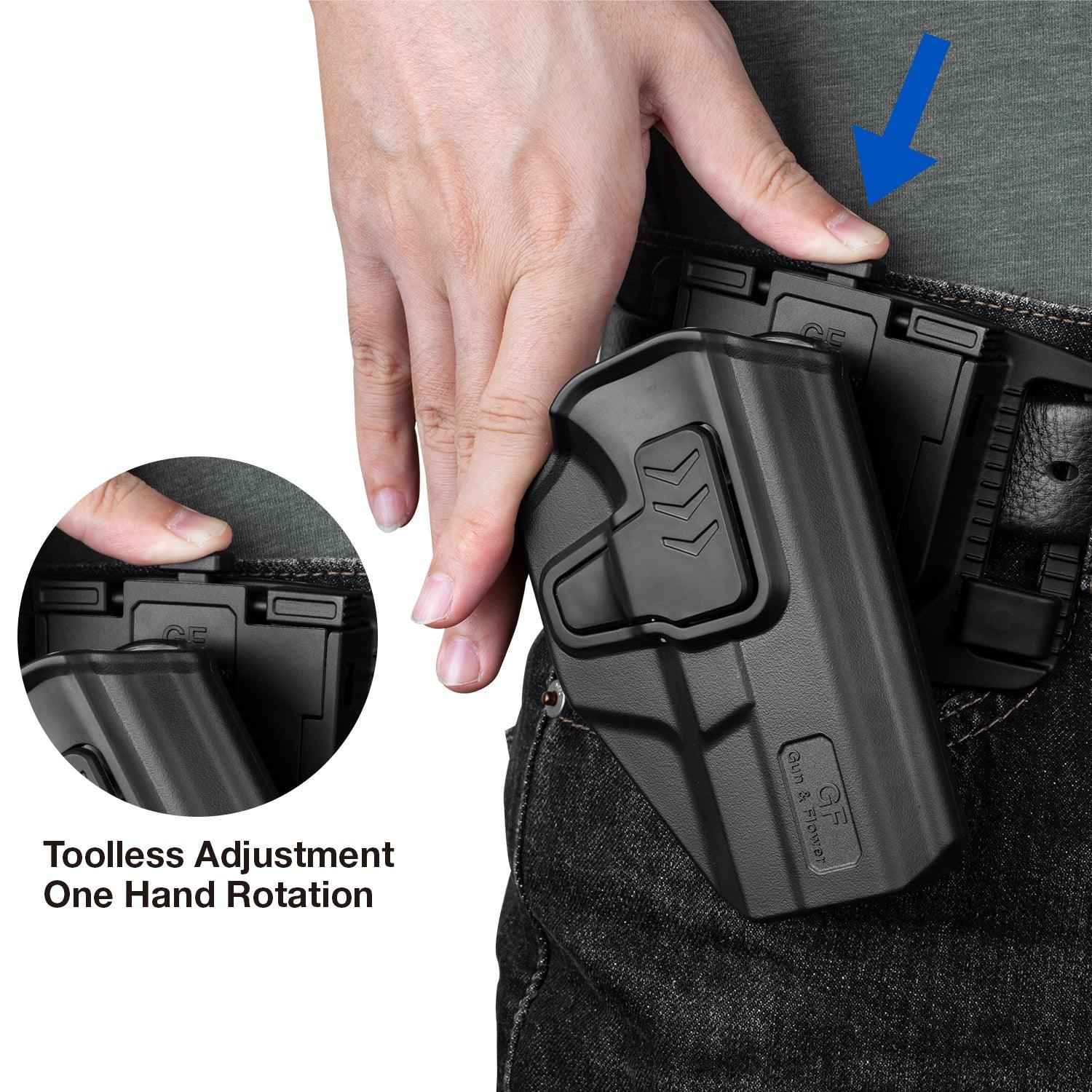 Polymer OWB Holster for Glock 43 43x with 360 Degrees Adjustable Belt Clip Level II Retention OWB Index Finger Release Trigger Guard Holsters  Right Hand