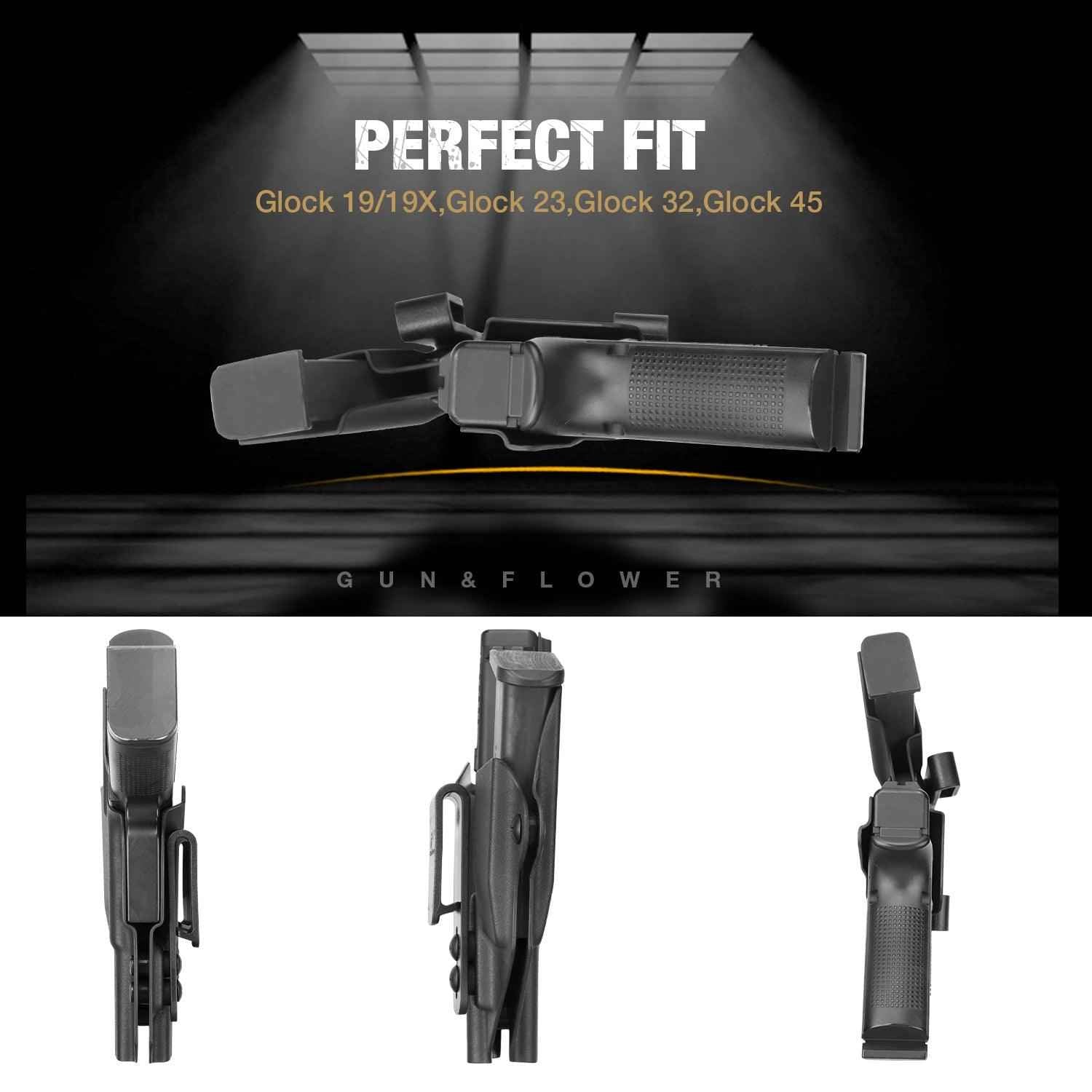 Sidecar Kydex Gun Holster Magazine Pouch for Glock 17 Gen3-5 G17 Gen4 MOS G17 Gen5 MOS G19 Gen3-5 G19 Gen4 MOS G19 Gen5 MOS G21 gen5 Glock 26 Gen3-5 G34 G19X G34 Gen5 G44 G45 MOS 9mm | Gun & Flower