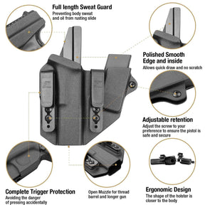 Sidecar Kydex Gun Holster Magazine Pouch for Glock 17 Gen3-5 G17 Gen4 MOS G17 Gen5 MOS G19 Gen3-5 G19 Gen4 MOS G19 Gen5 MOS G21 gen5 Glock 26 Gen3-5 G34 G19X G34 Gen5 G44 G45 MOS 9mm | Gun & Flower