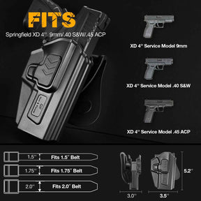 Springfield XD Level II Retention OWB Paddle Holster for 9mm/.40/.45ACP | Secure & Adjustable