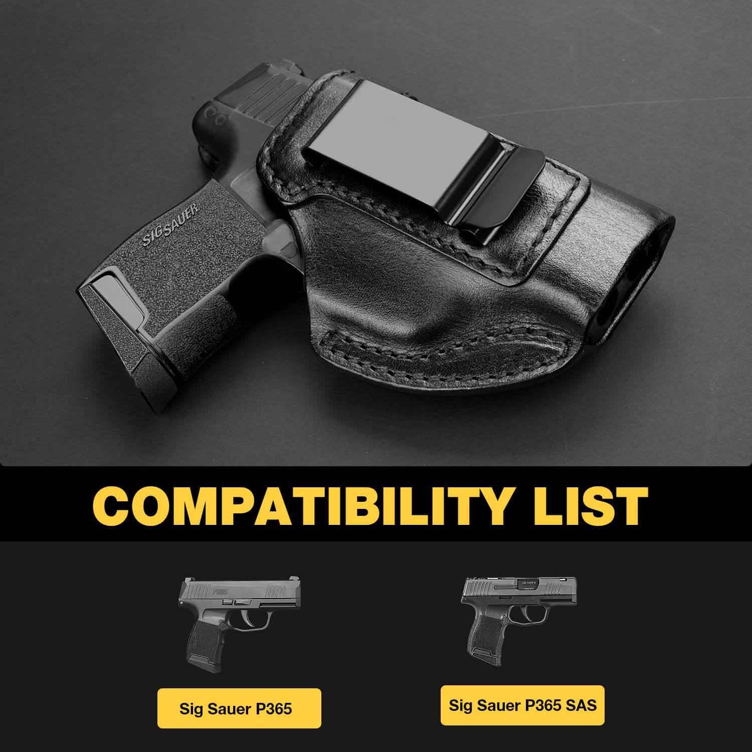 Full Grain Leather Custom Molded Holster Handmade Leather IWB Holster for Sig Sauer P365/P365 SAS/P365X/P365 XL/P365-380/P365 ROSE-380, Right Hand | Gun & Flower