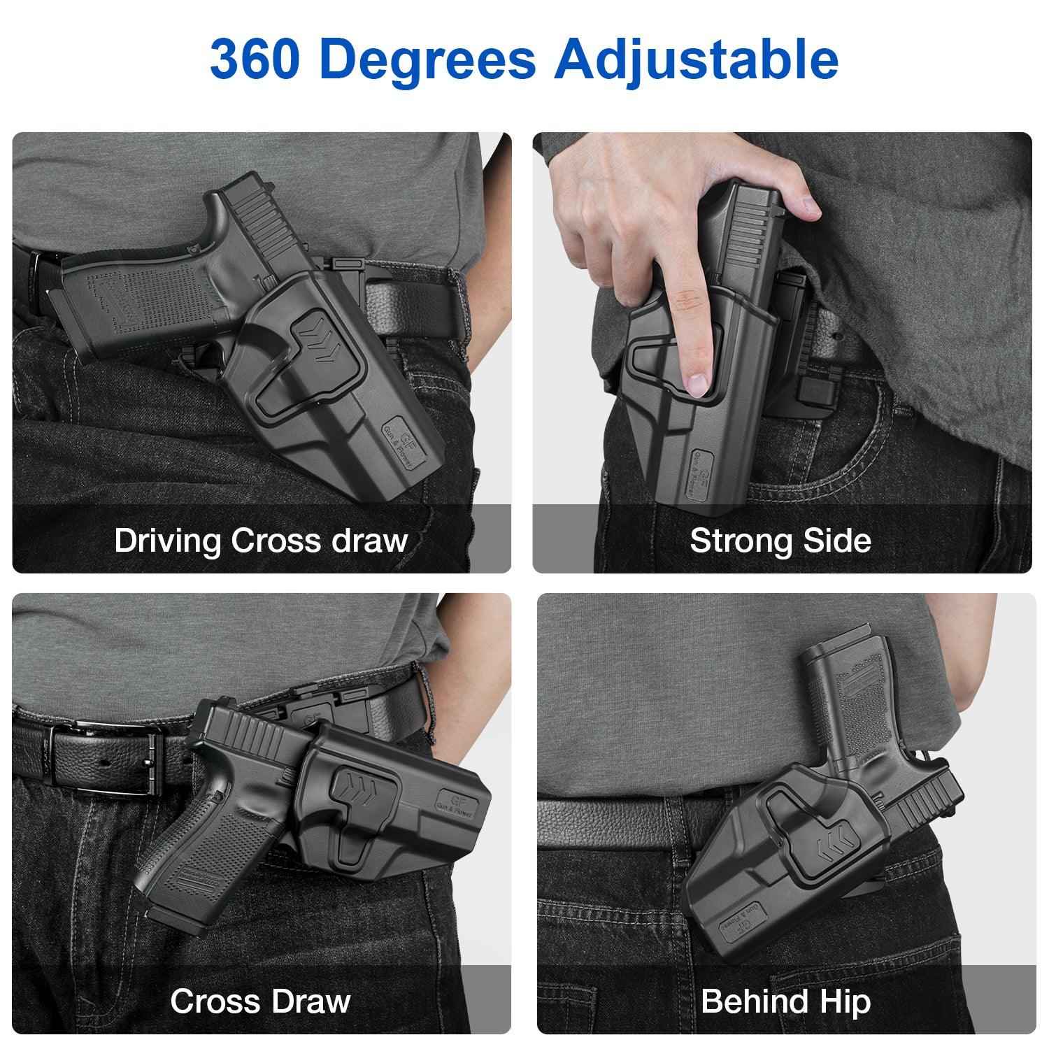 Polymer OWB Holster for Glock 43 43x with 360 Degrees Adjustable Belt Clip Level II Retention OWB Index Finger Release Trigger Guard Holsters  Right Hand